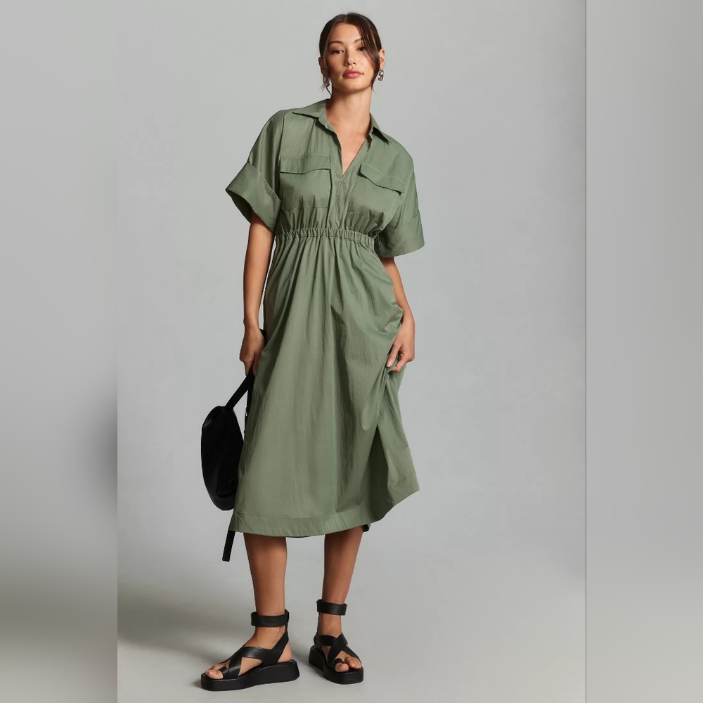 Anthropologie MAEVE Olive Green Utility Midi Dress Size M